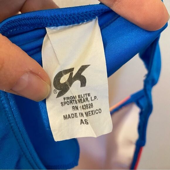 GK elite gymnastics practice leotard blue orange ombre rainbow adult AS - Picture 5 of 6